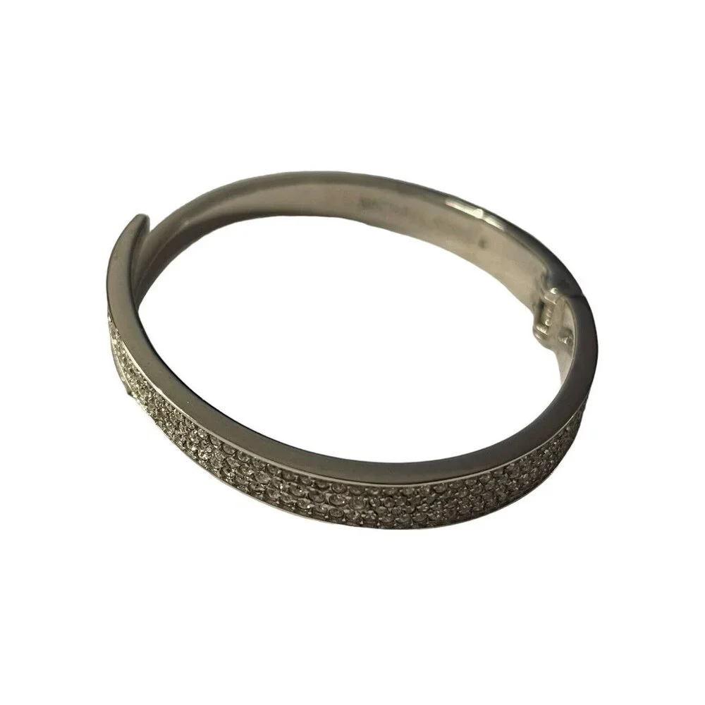Michael Kors‎ Open Silver Plated Matchstick Hinge Bangle Bracelet Rhinestone